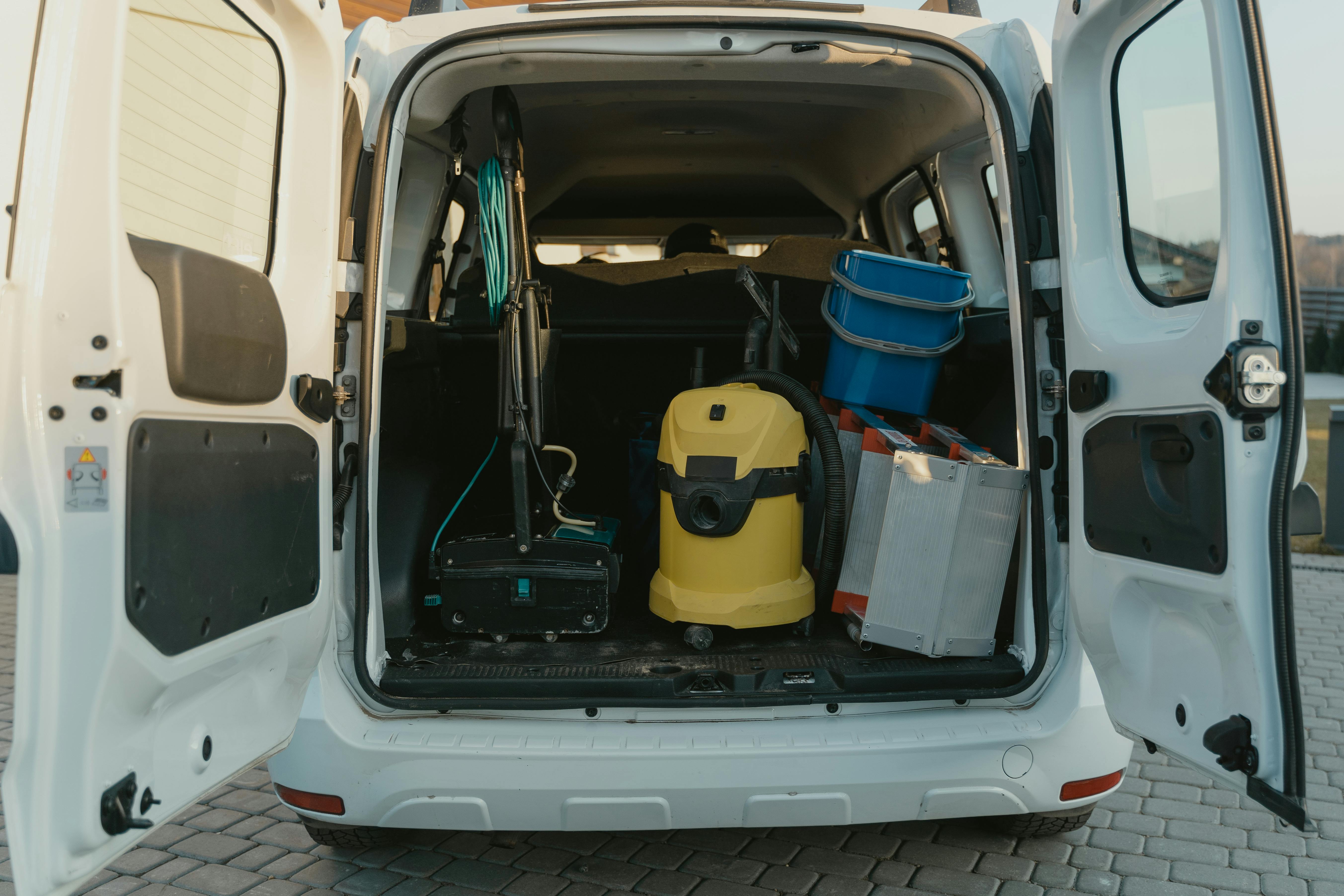 cleaning equipment's and tools inside the van